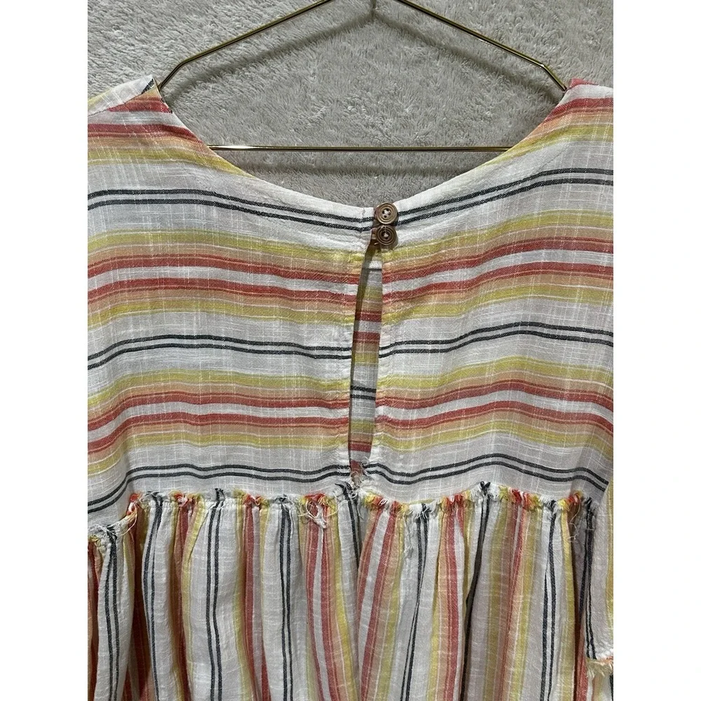 Free People‎ Summer Nights Striped Tunic Dress Size M Raw Edge Multicolor Beach
